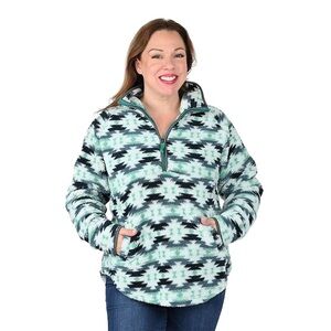 Victory Outfitters Mint Aztec Fluffy Fleece Pullover Sweater Sweatshirt 1X Teddy